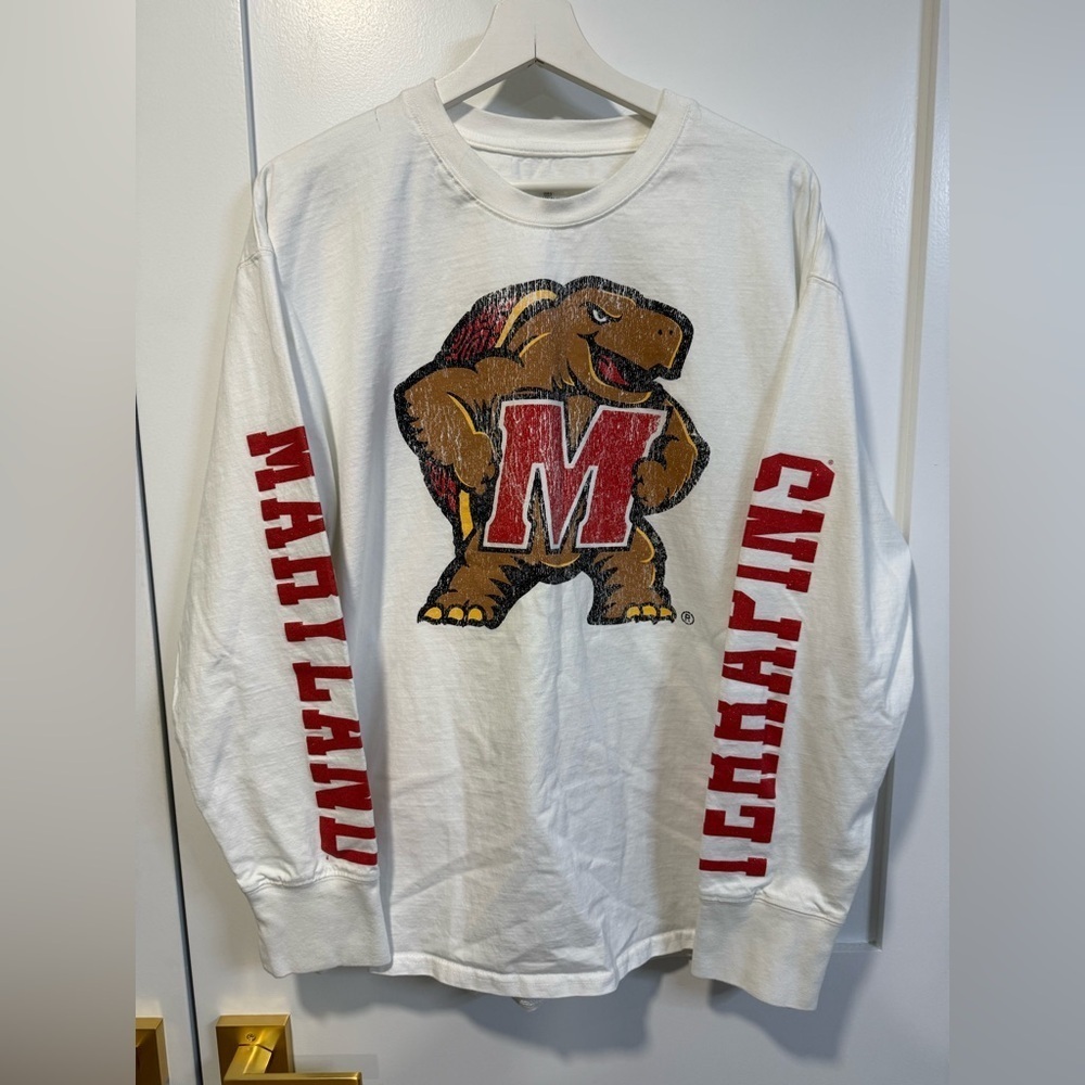 Game Day Couture Women’s White Maryland Terrapins Glitter Logo Long Sleeve Shirt - Picture 1 of 7